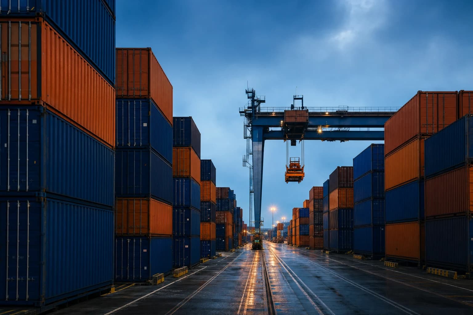 Working container terminal with a clear lane through the yard